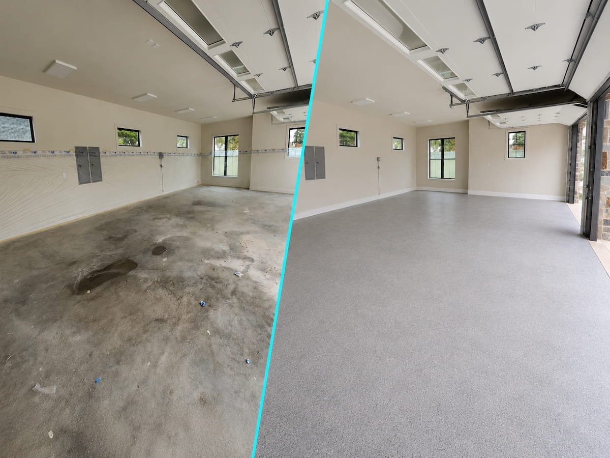 Post construction cleaning in Corsicana TX before and after commercial garage floor concrete washing