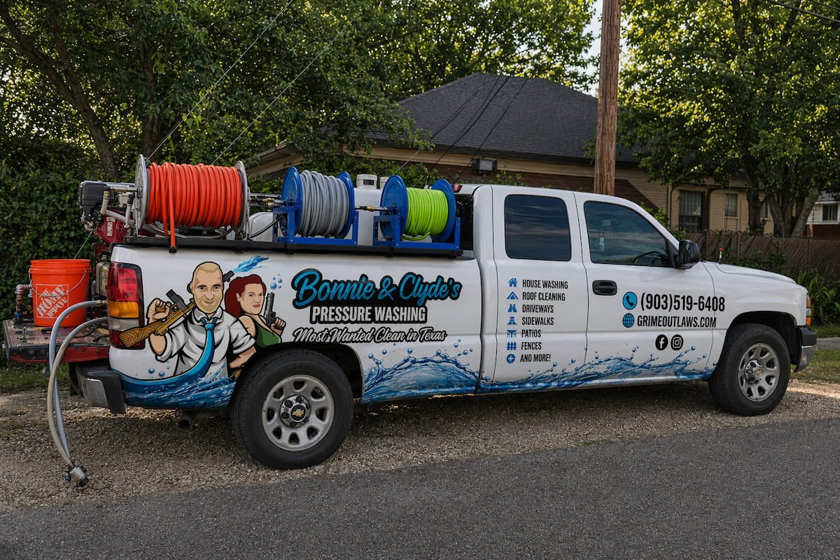 Bonnie and Clyde's truck ready for professional pressure washing in Streetman TX