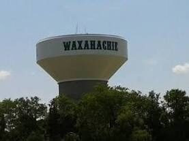 Waxahachie TX water tower and surrounding landscape