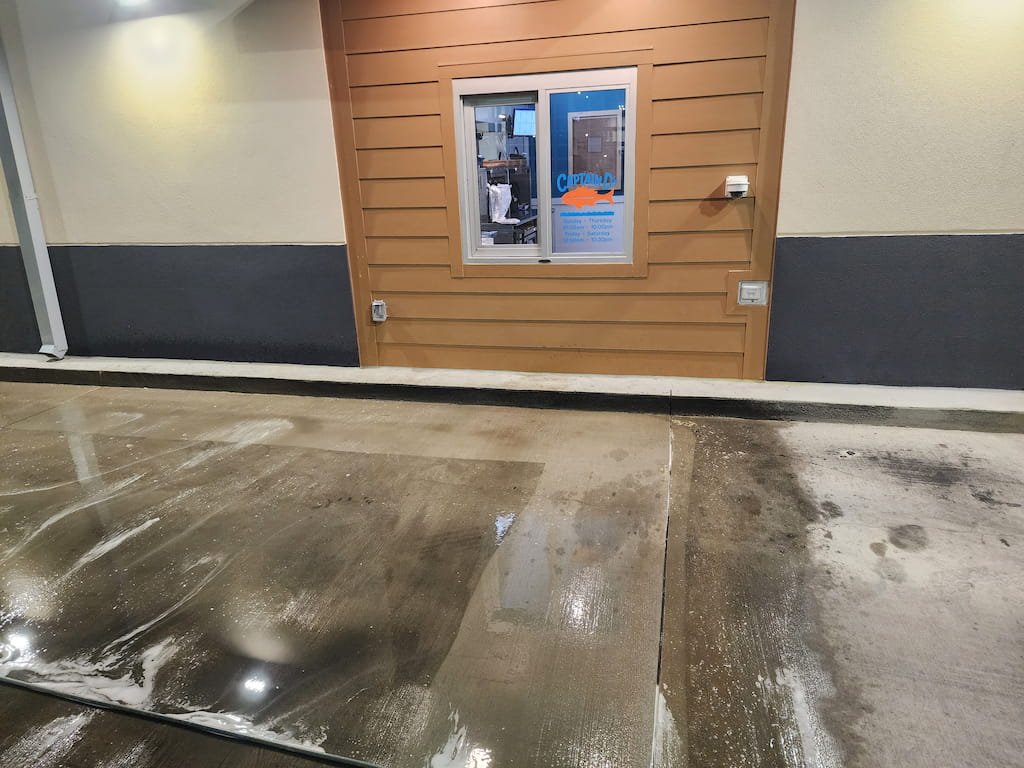 Commercial drive-thru lane cleaning at Captain D's in Corsicana, TX