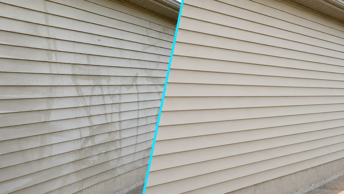 Before and after vinyl siding oxidation removal in Athens, TX