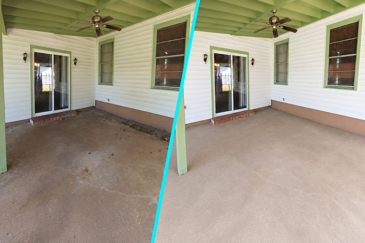 Before and after siding and concrete cleaning in Athens, TX